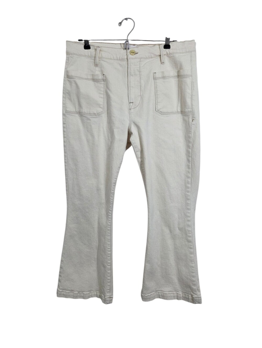 FRAME Le Bardot Crop Flare Jeans Off White Ecru Size 31 Boho Casual Denim